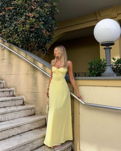 Yellow Spaghetti Strap Summer Holiday Vacation A Line Maxi Dress