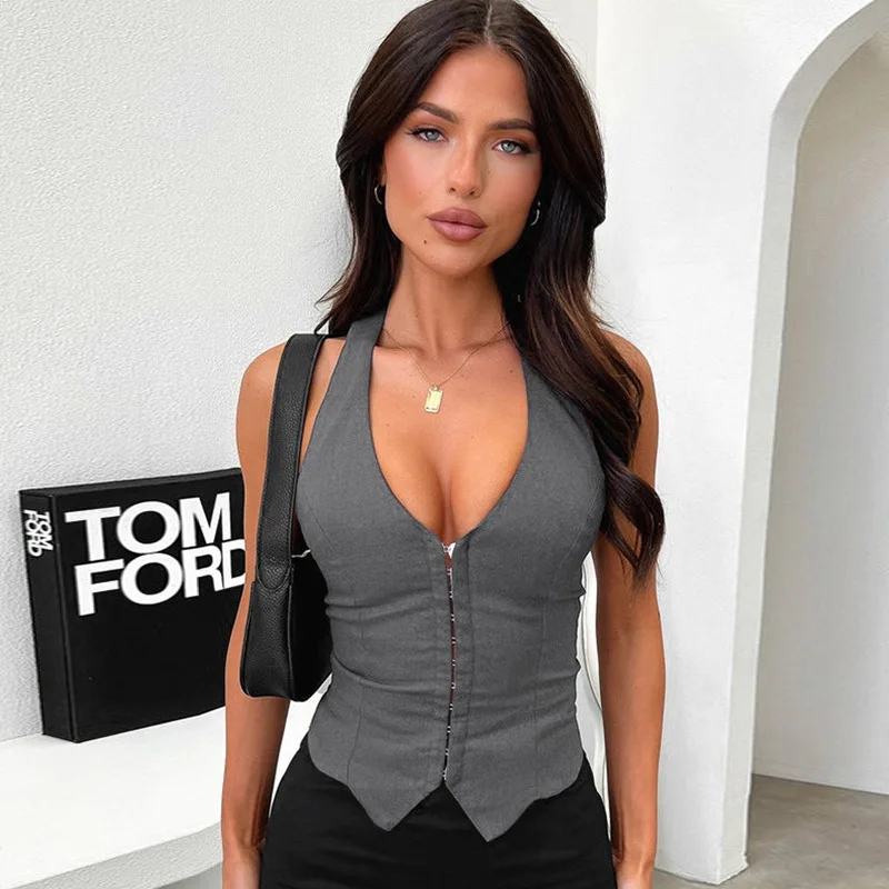 Wrap Waist V Neck Corset Halter Crop Top