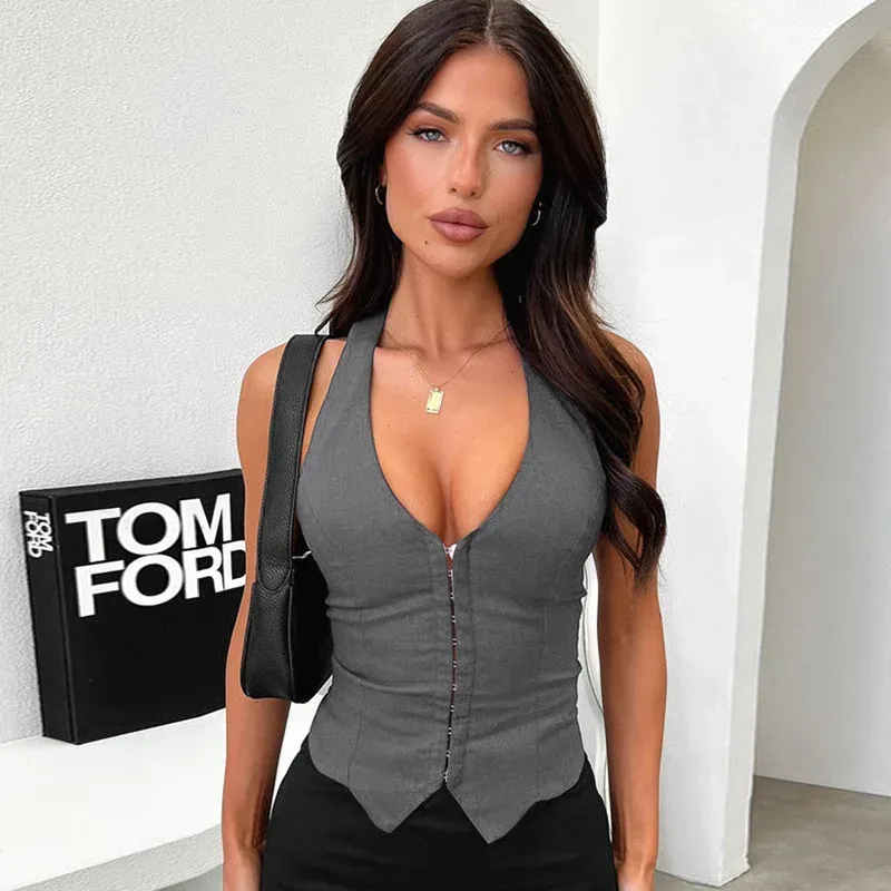 Wrap Waist V Neck Corset Halter Crop Top