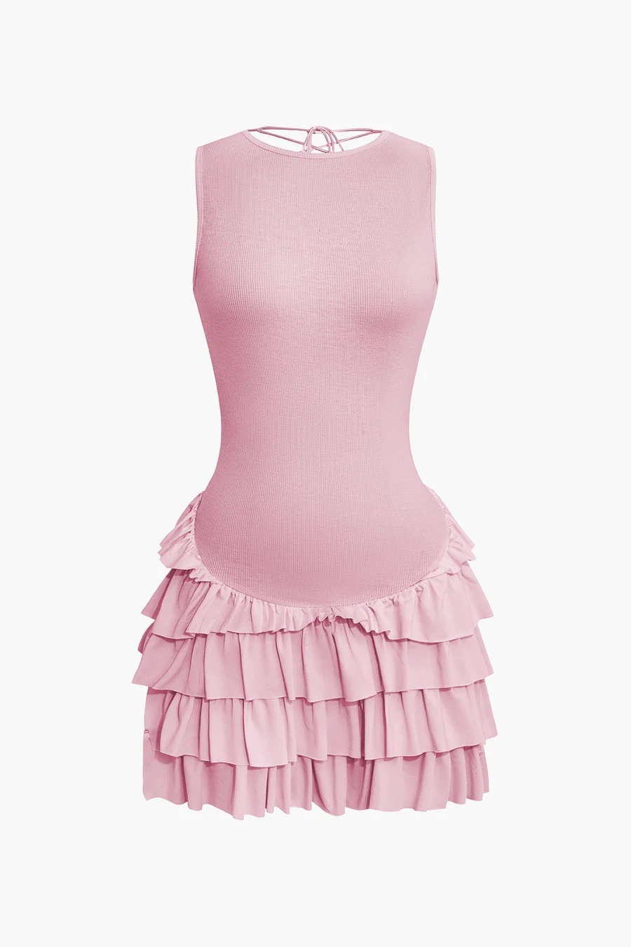 Criss Cross Backless Ruffle Sleeveless Mini Dress
