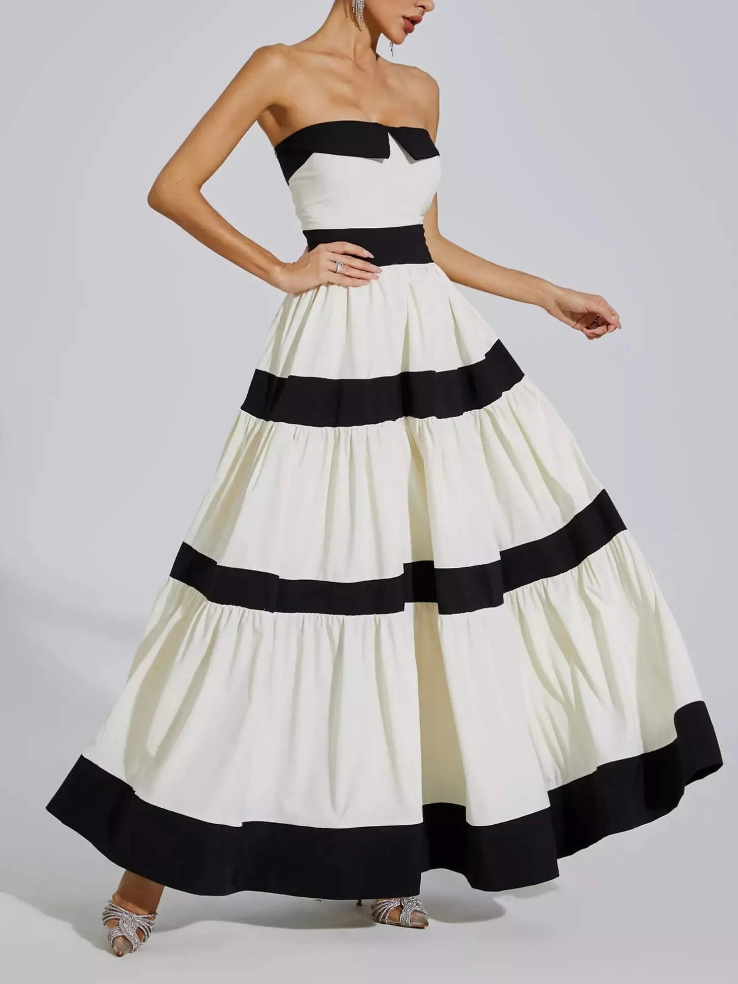 Striped Contrast Color Holiday Maxi Dress