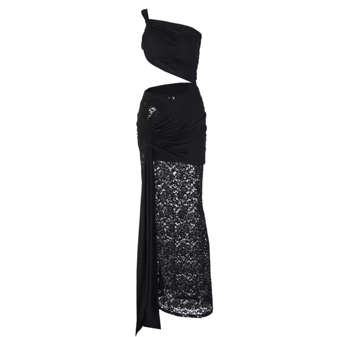 One Shoulder Mesh Lace Bodycon Maxi Dress