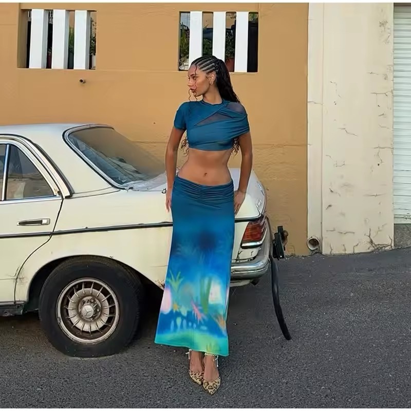 Short Sleeve Top & Long Maxi Skirt Two Piece Summer Set