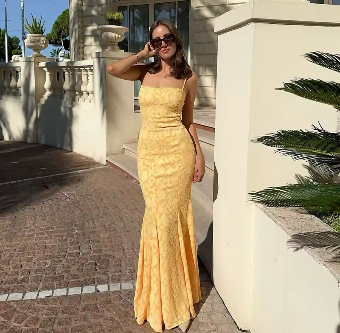 Lace Up Backless Bodycon Flare Hem Maxi Dress