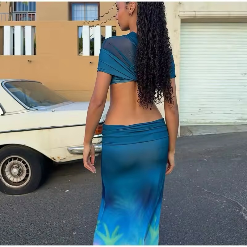 Short Sleeve Top & Long Maxi Skirt Two Piece Summer Set