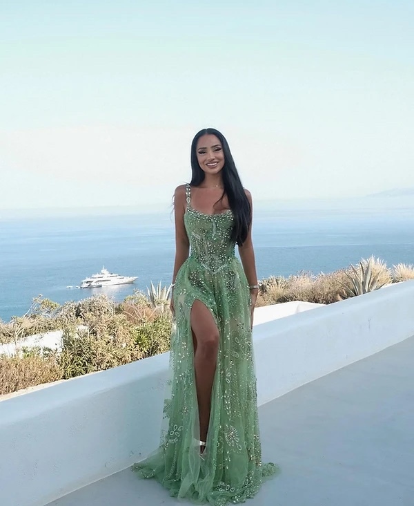 Green Embellish Side Spilt Occasion Maxi Dress