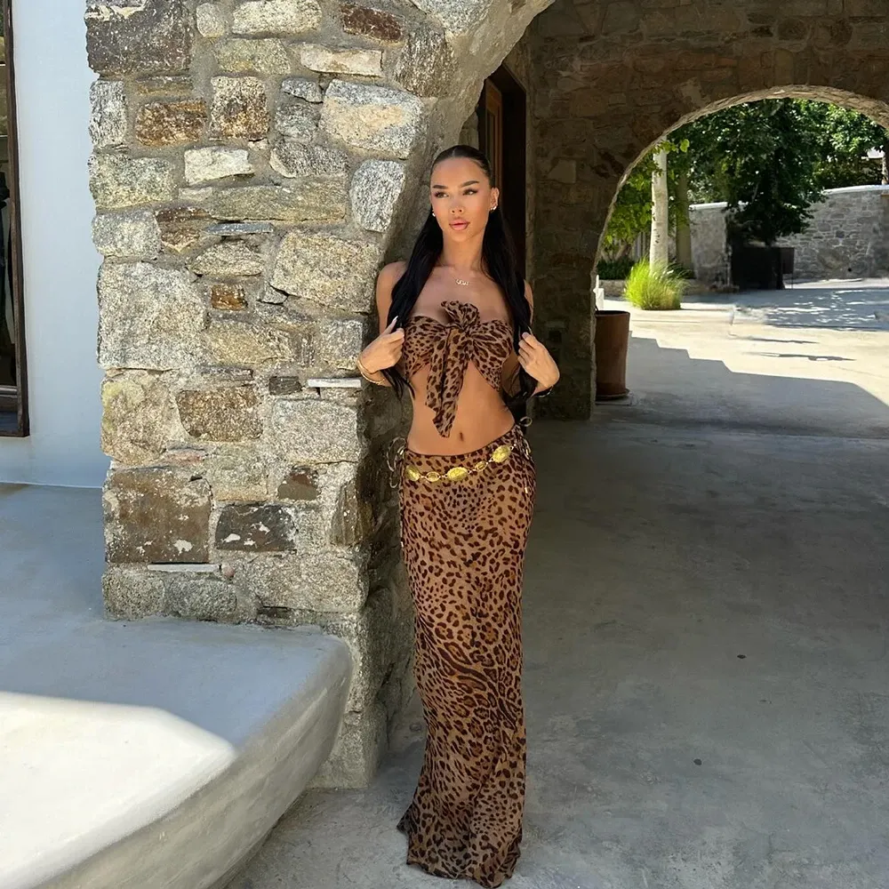 3 Pieces Leopard Bow Bikini Set