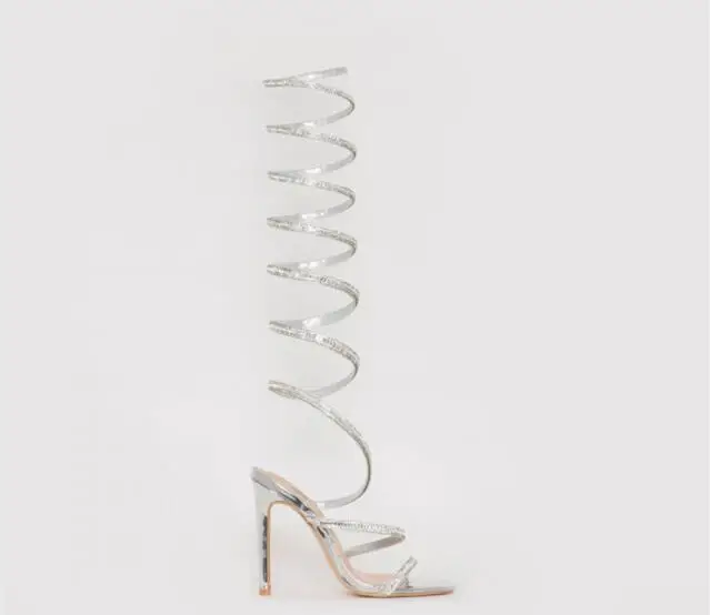 Rhinestone Strap Gladiator Over The Knee Sandal High Heels