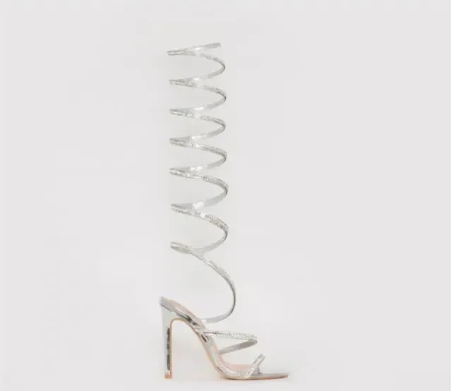 Rhinestone Strap Gladiator Over The Knee Sandal High Heels