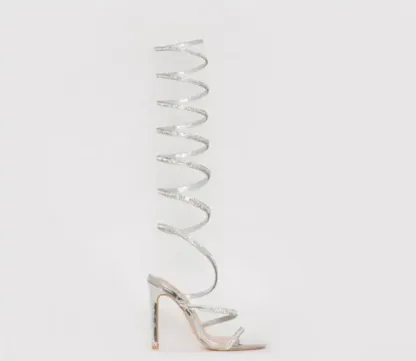 Rhinestone Strap Gladiator Over The Knee Sandal High Heels