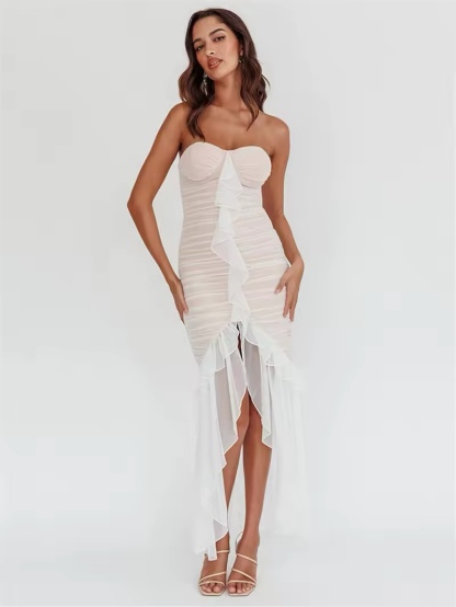 Strapless Mesh Bodycon Midi Dress