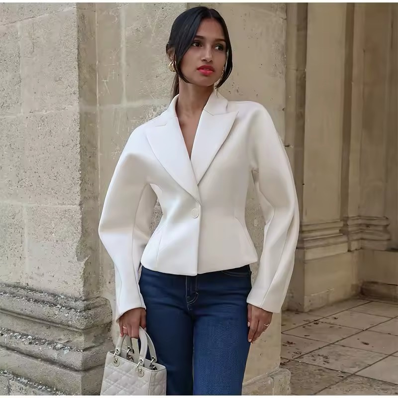 Long Sleeve One Button Turn Collar Blazer