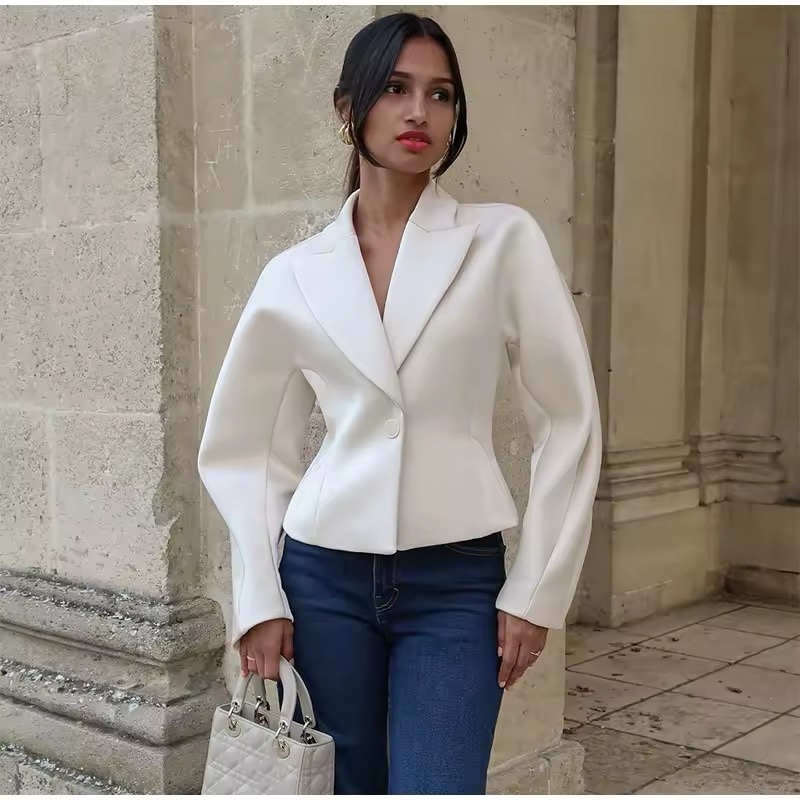 Long Sleeve One Button Turn Collar Blazer