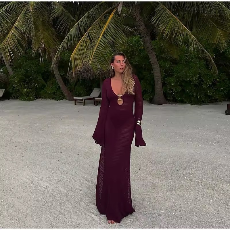 Long Sleeveless Crochet Holiday Vacation Beach Maxi Dress