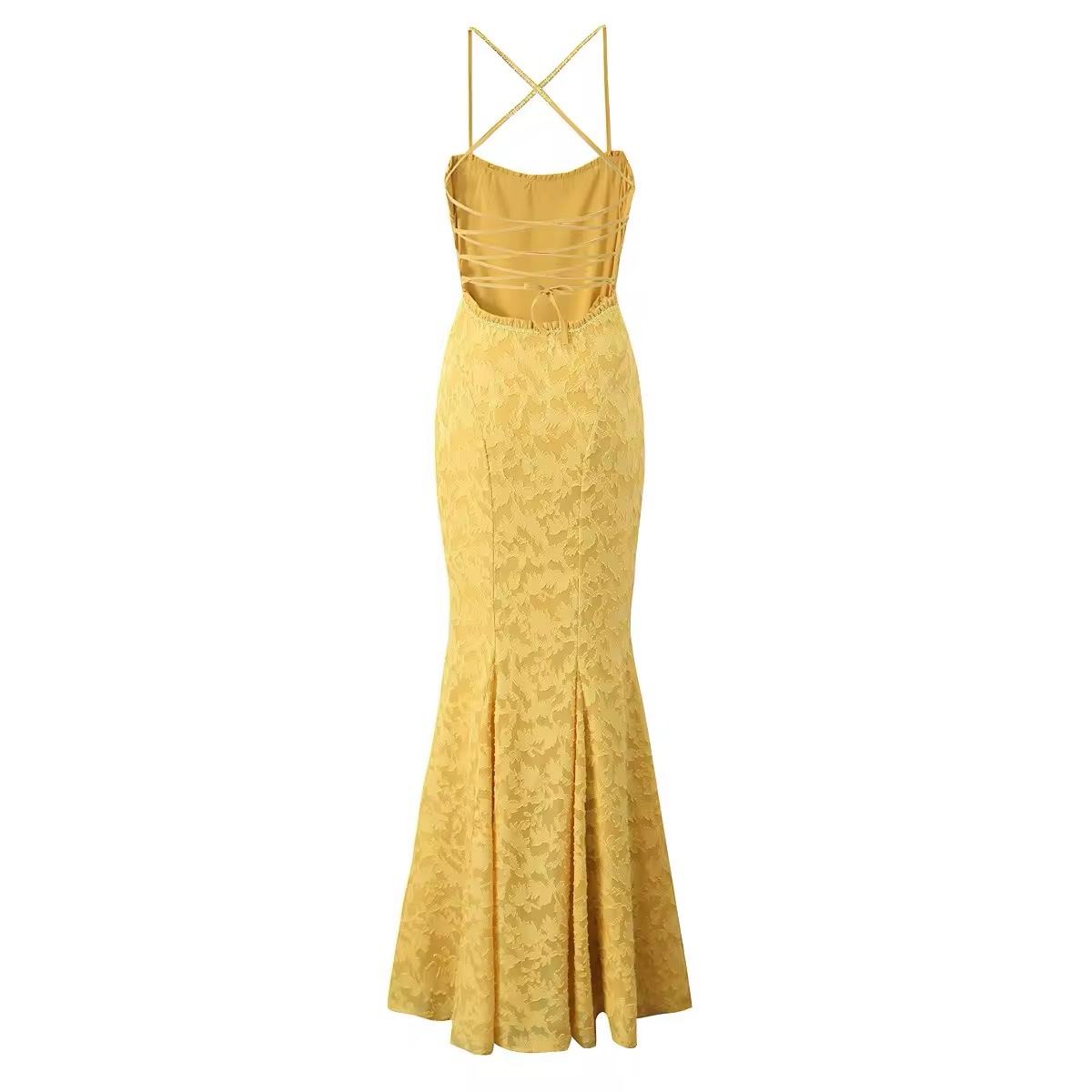 Lace Up Backless Bodycon Flare Hem Maxi Dress