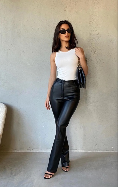 PU leather Straight Leg Bottoms