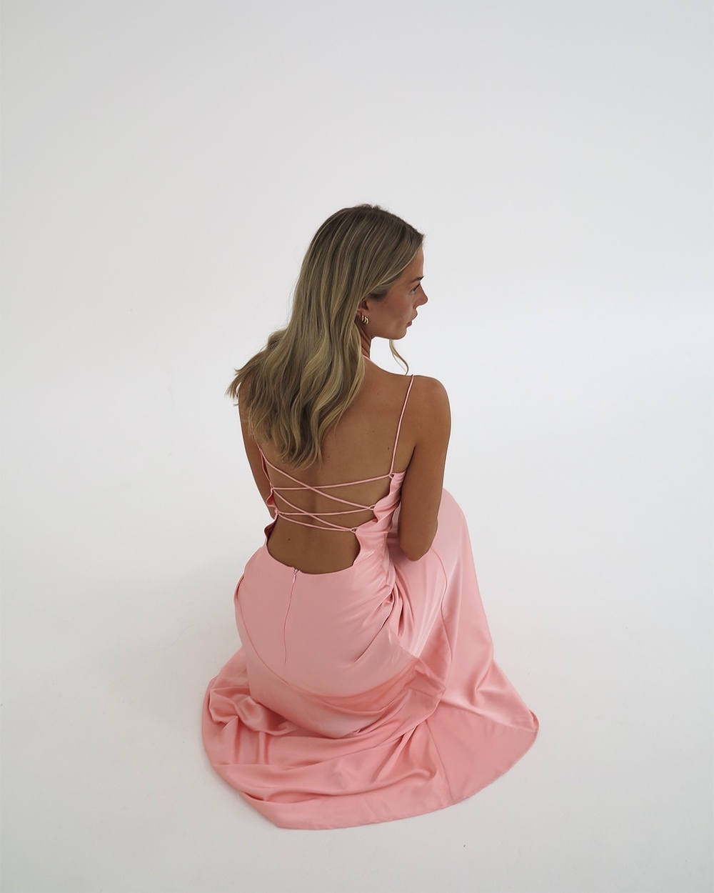 Pink Sleeveless Criss Cross Tie Up Backless Occasion Maxi Dress