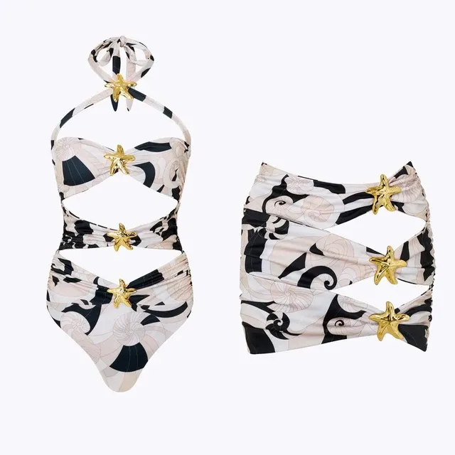 Gold Detail Cut Out Bikini & Cover Up Set