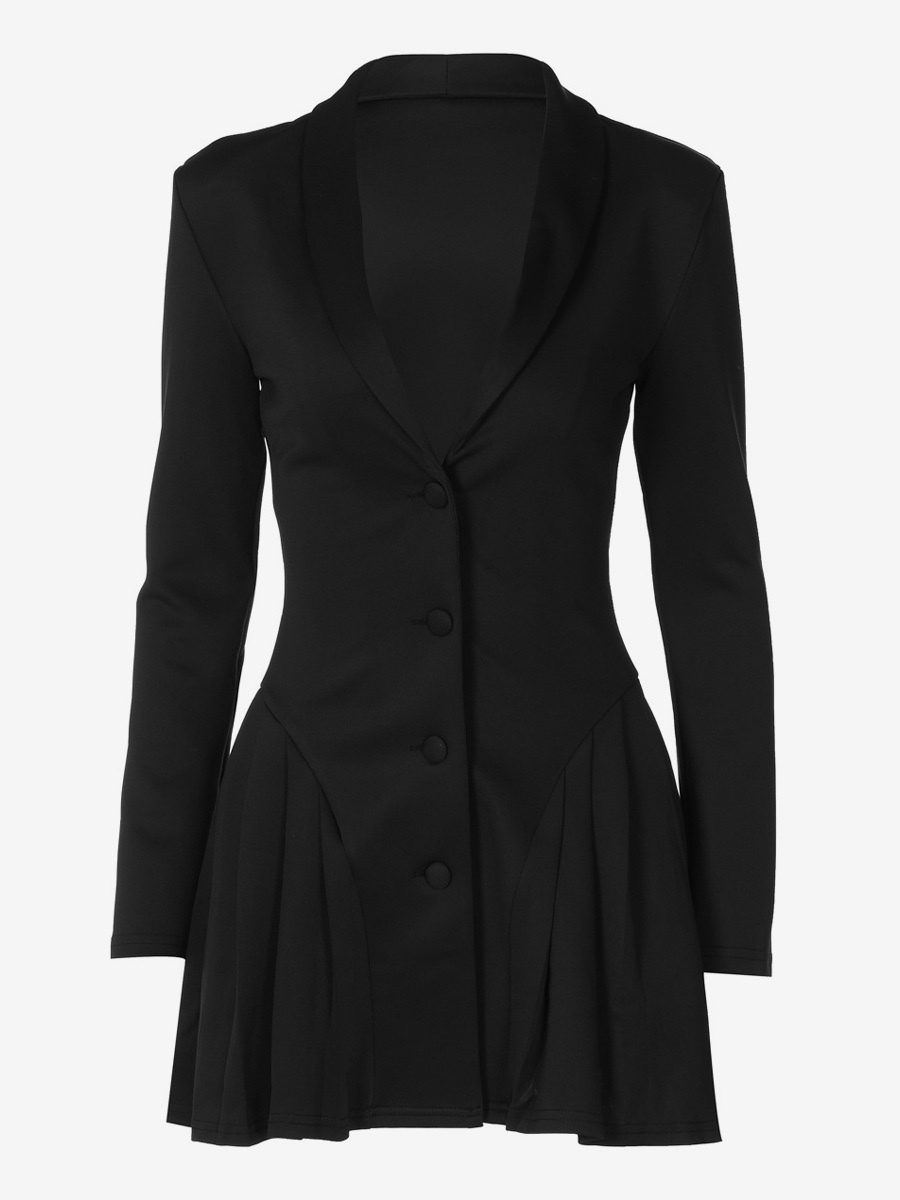 Elegant V Neck Button Up Long Sleeve Mini Dress