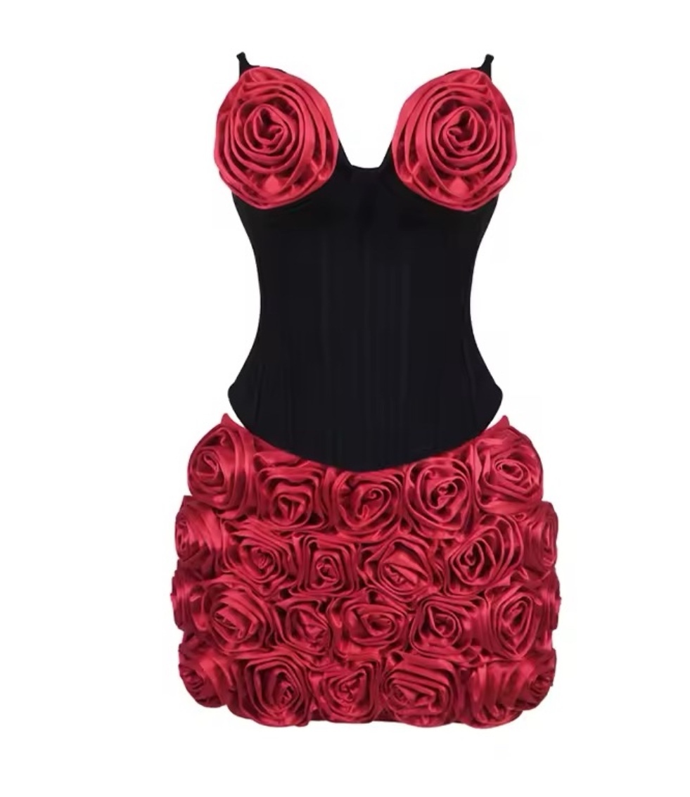Floral 3D Top Corset & Flower Mini Bodycon Short Skirt Two Piece Set