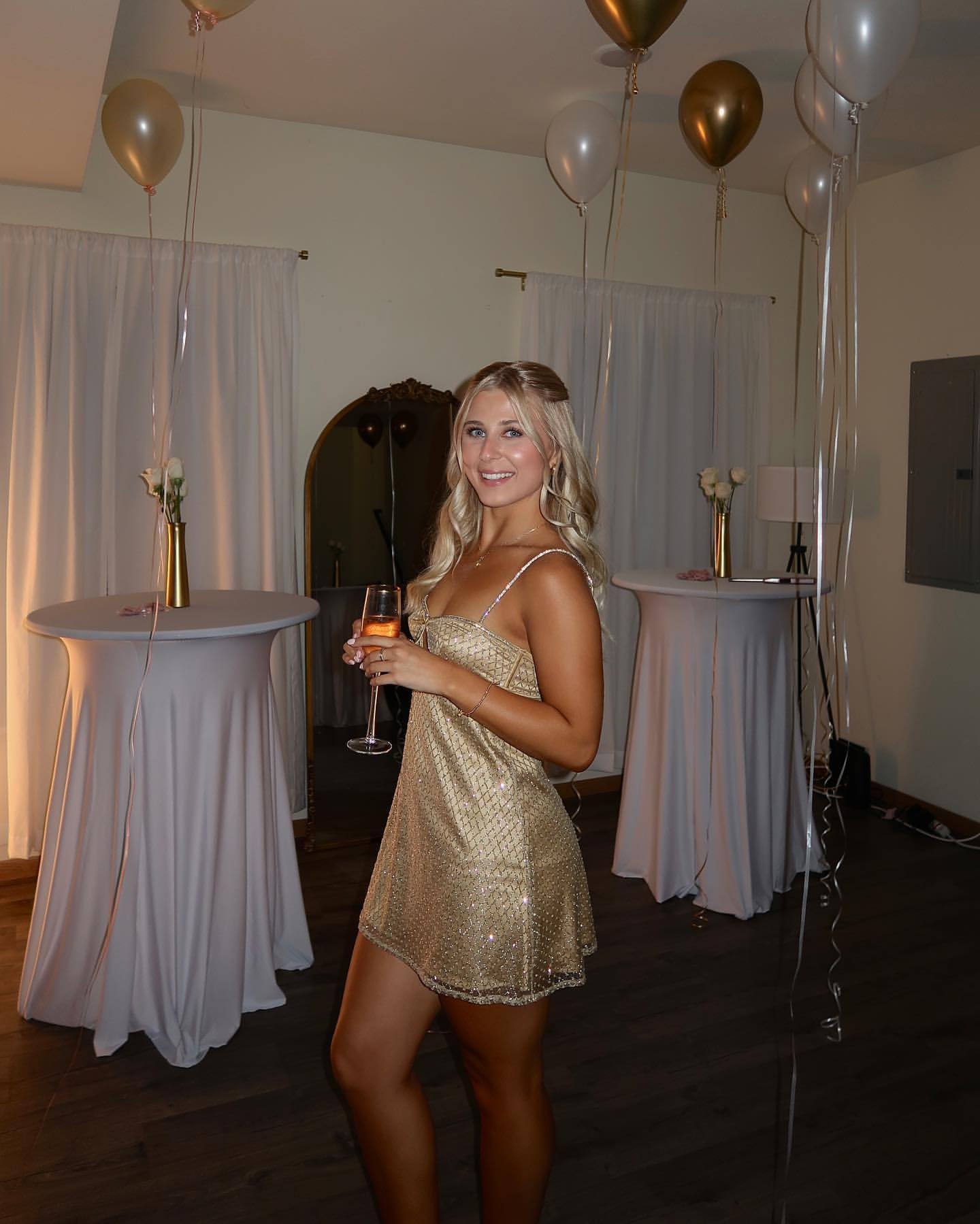 Glitter Gold Spaghetti Strap Party Mini Dress