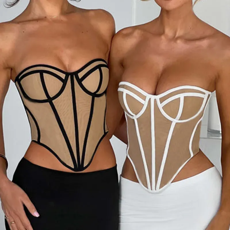 Corset Style Contrast Color Crop Top