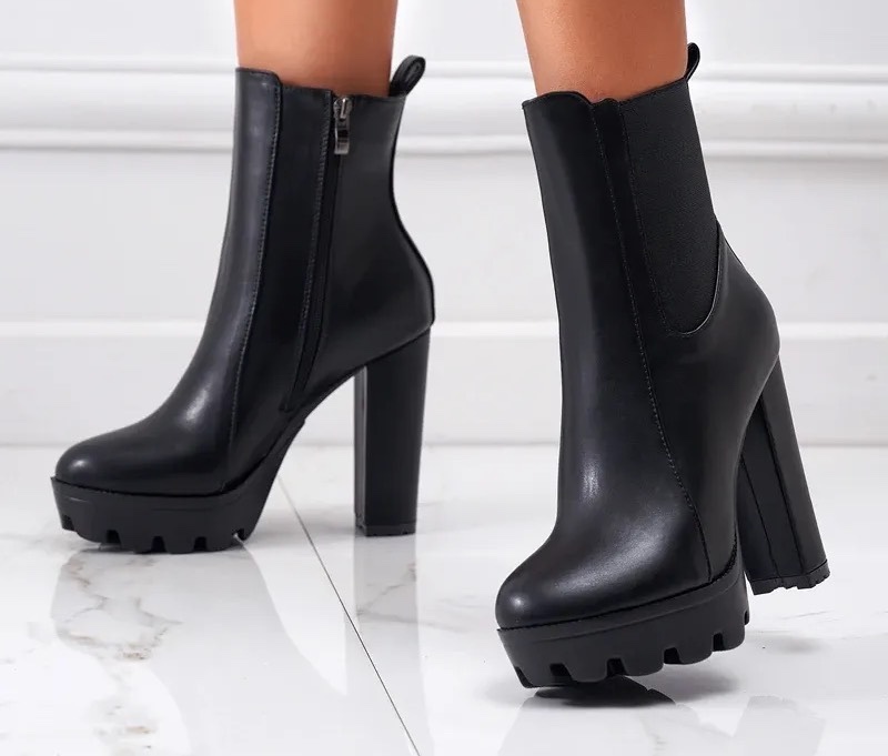 Leather High Heel Platform Ankle Boots
