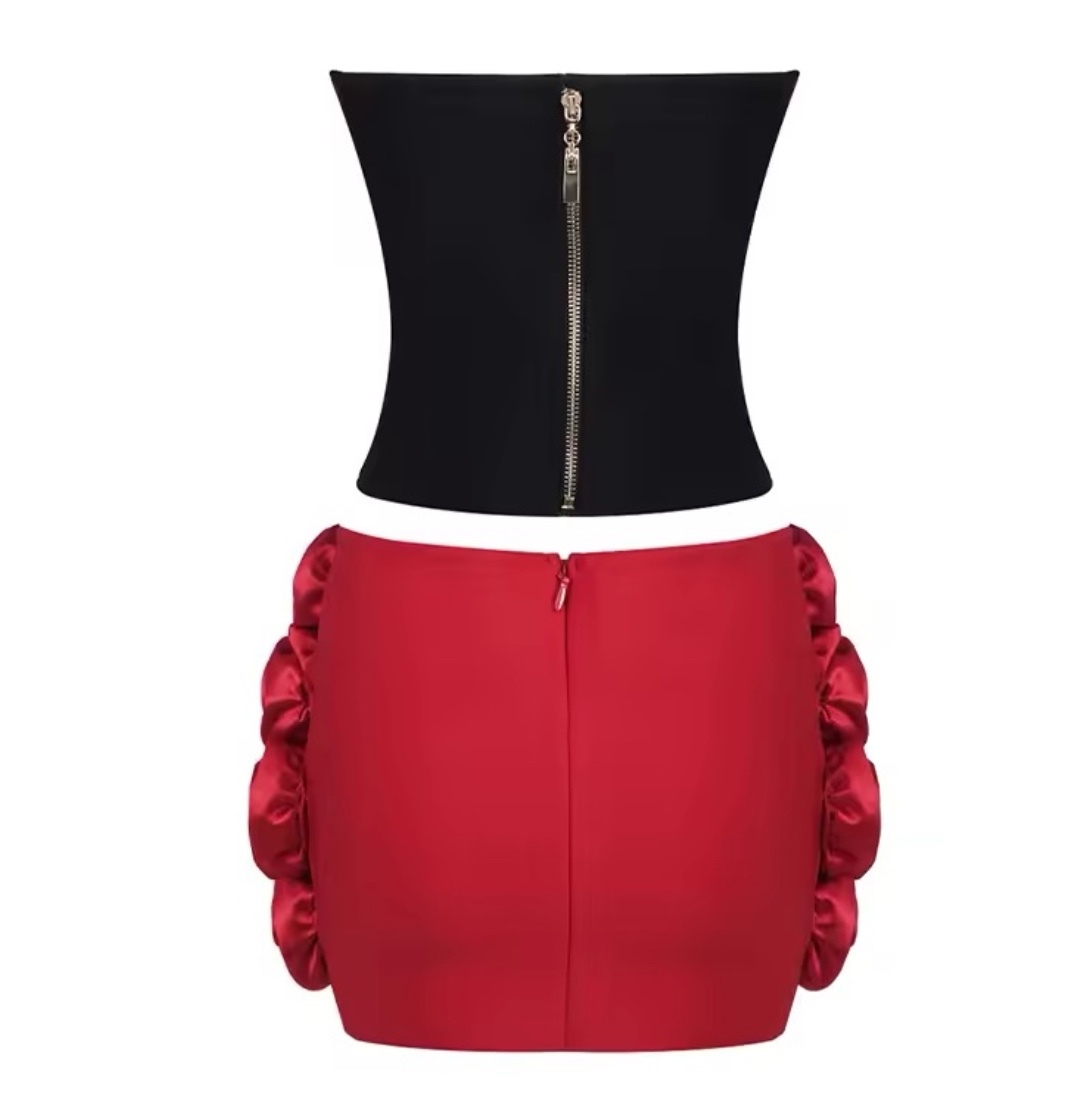 Floral 3D Top Corset & Flower Mini Bodycon Short Skirt Two Piece Set