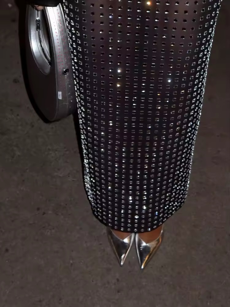 Black Diamond Sequin Maxi Skirt