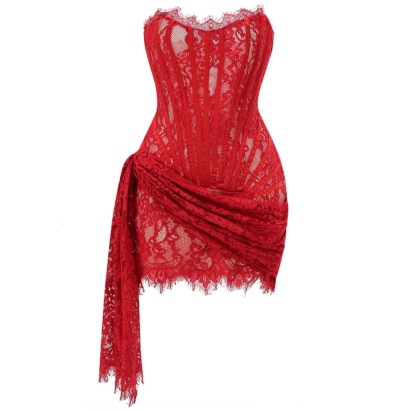 Lace Corset Detail Draped Mini Dress