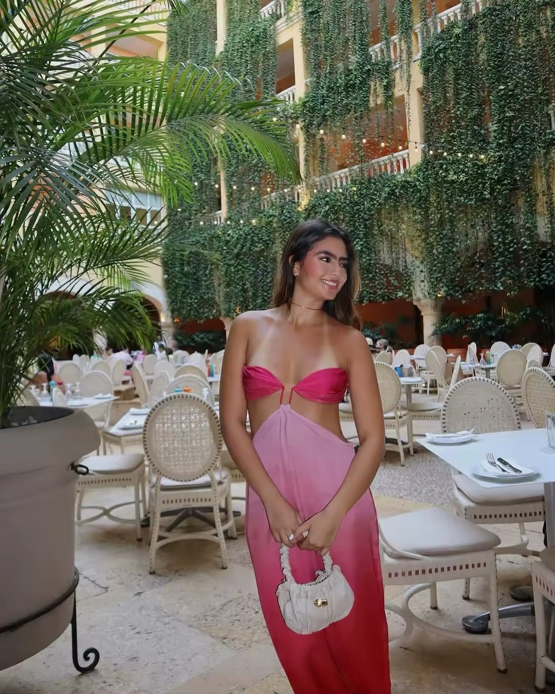 Strapless Pink Gradient Cut Out Summer Vacation Maxi Dress