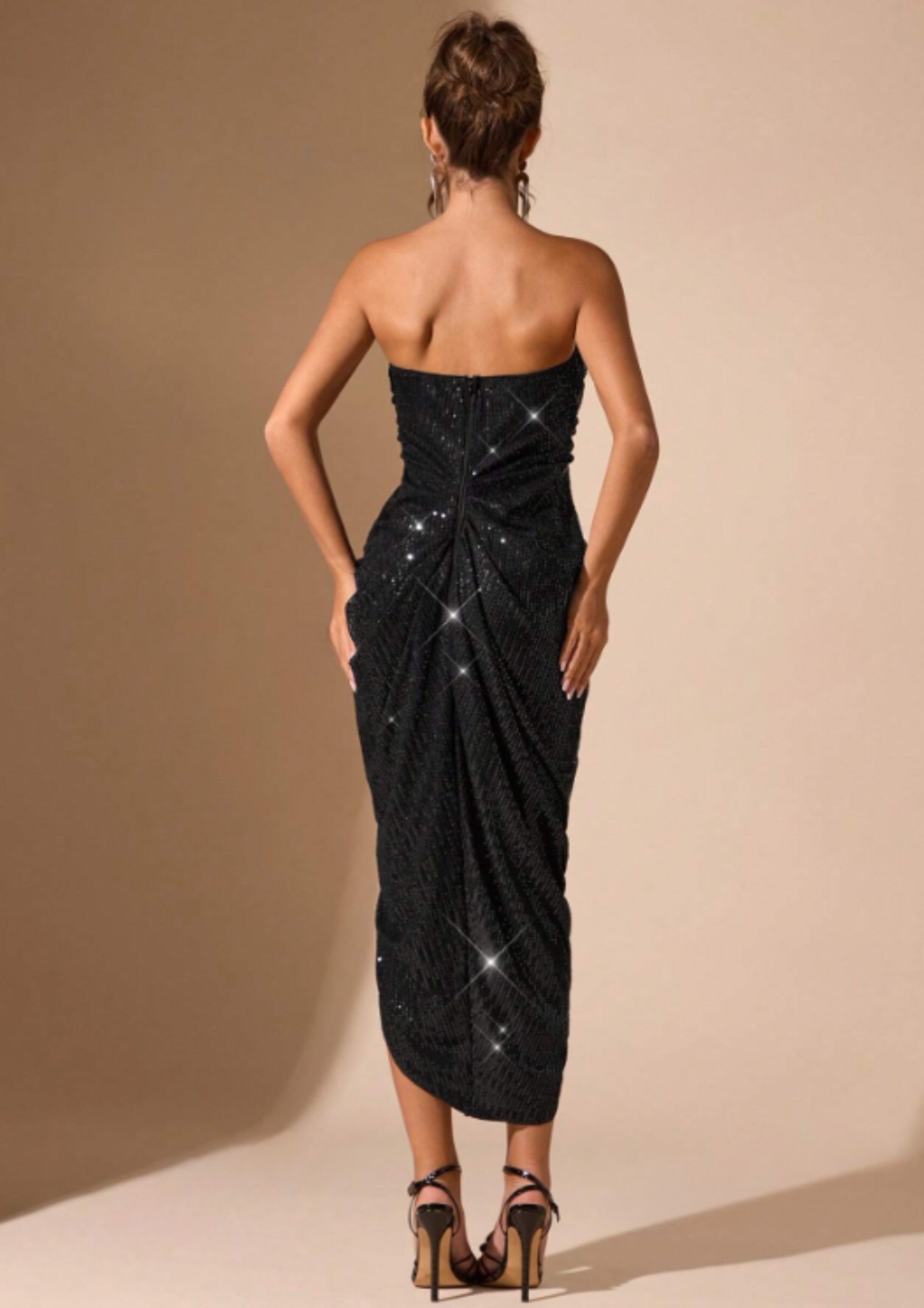 Strapless Sequin Glitter Spilt Bodycon Maxi Dress