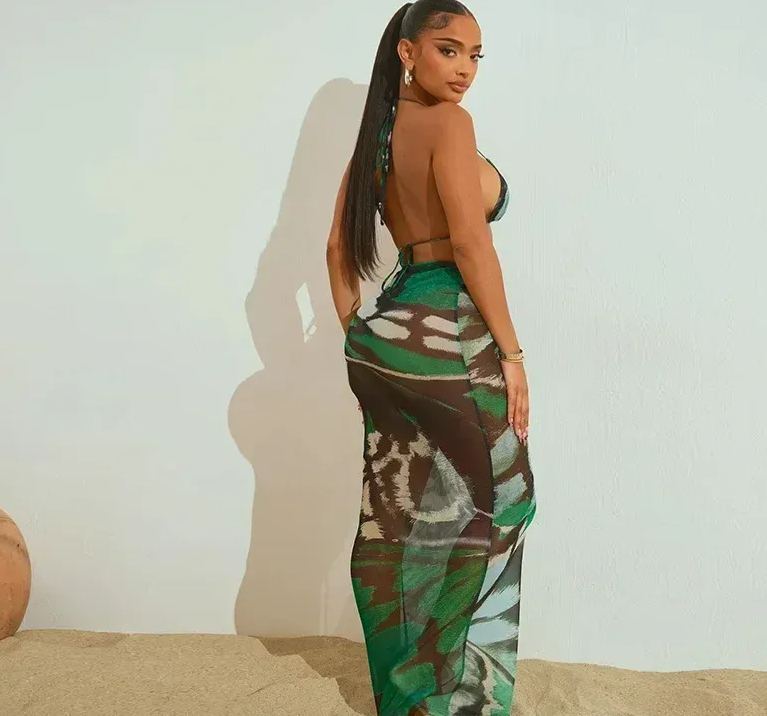 CM.YAYA Summer Women Sets Sleeveless Print Sexy Crop Bra Top+Long Skirt Set Night Club Party Street Beach 2Two Piece Bikini Sets