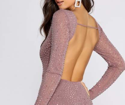 Juliana Open Back Heat Stone Dress - Lady Occasions