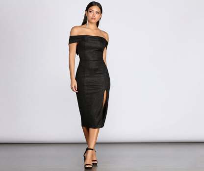 Misty Off Shoulder Glitter Dress - Lady Occasions