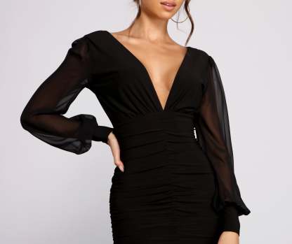 Amaria Formal Ruched Chiffon Mini Dress - Lady Occasions