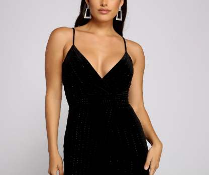 Taya Rhinestone Velvet Mini Dress - Lady Occasions