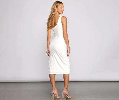 Veronica One-Shoulder Asymmetrical Midi Dress - Lady Occasions