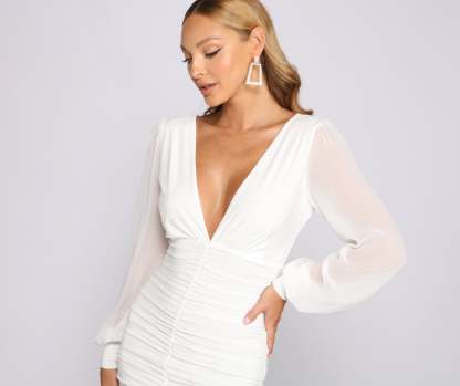 Amaria Formal Ruched Chiffon Mini Dress - Lady Occasions