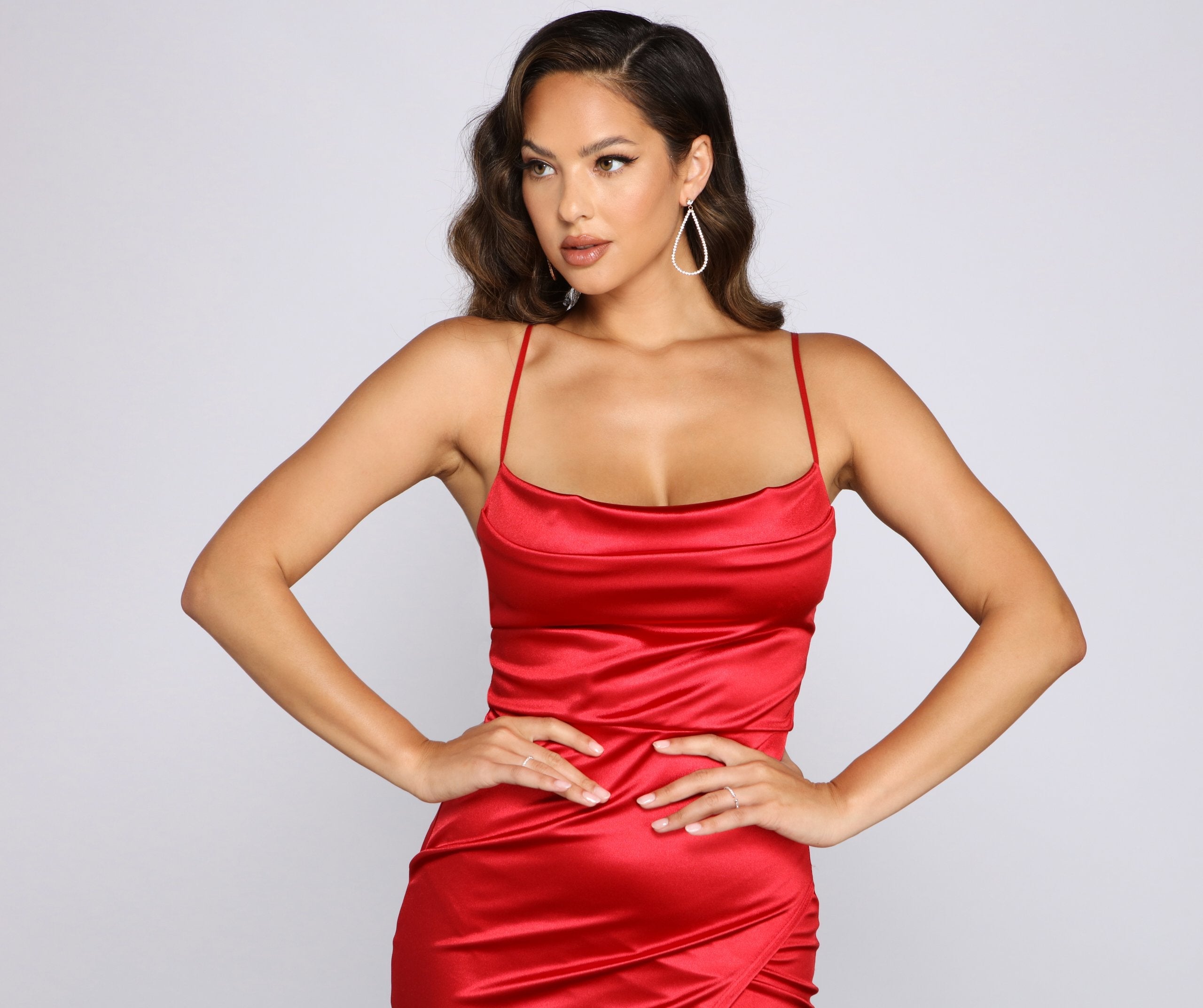 Lillyanne Formal Satin Asymmetrical Midi Dress - Lady Occasions