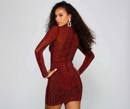 Renata Formal Heat Stone Illusion Mini Dress - Lady Occasions