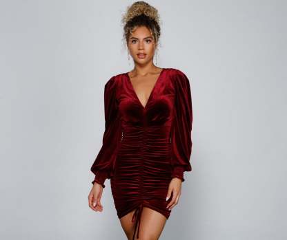 Mariah Ruched Velvet Bodycon Mini Dress - Lady Occasions