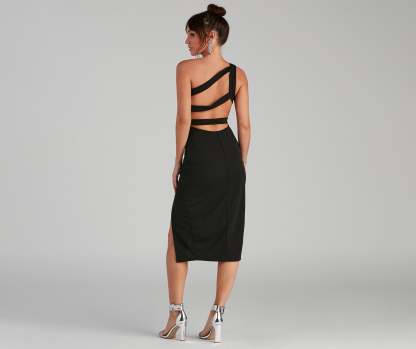 Summer Crepe One-Shoulder Midi Party Dress - Lady Occasions
