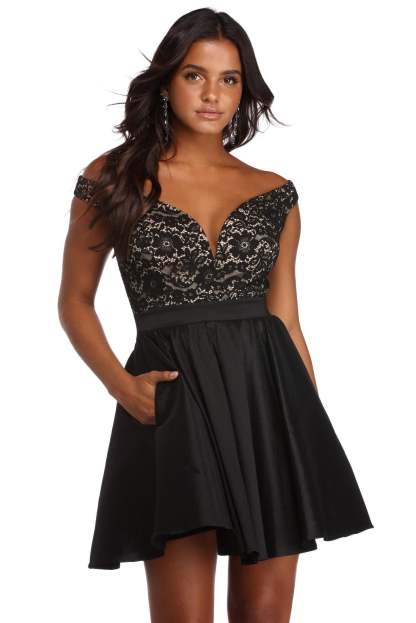 Hayley Lace Taffeta Dress - Lady Occasions