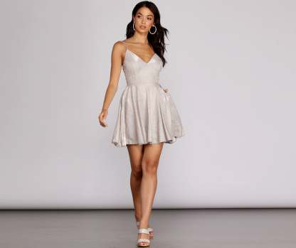 Gigi Glitter Skater Dress - Lady Occasions