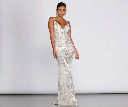 Ginger Sequin Mesh Strappy Gown - Lady Occasions