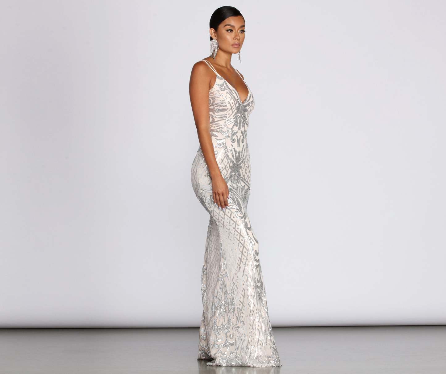 Ginger Sequin Mesh Strappy Gown - Lady Occasions