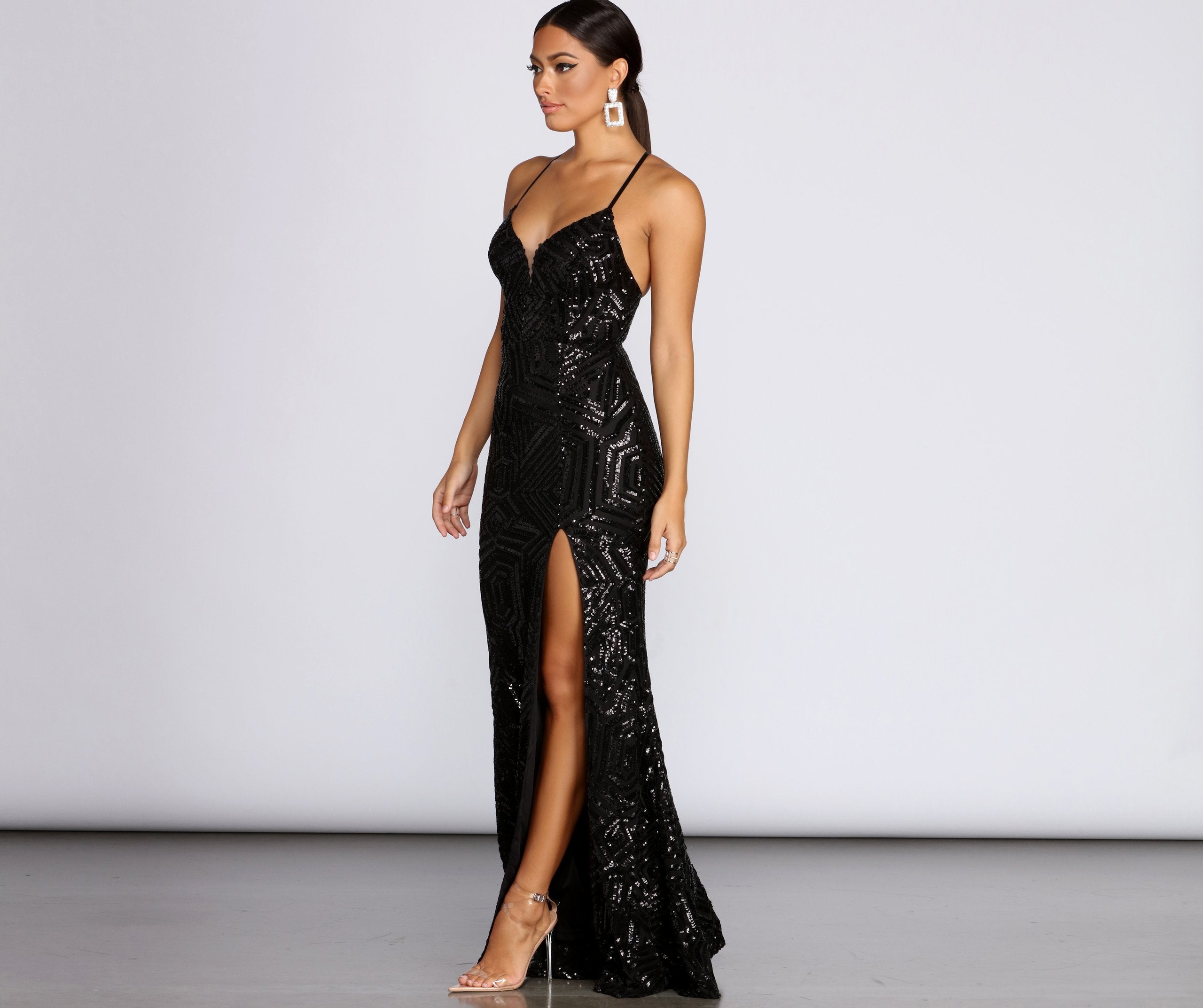 Deirdre Sequin Mesh Slit Gown - Lady Occasions