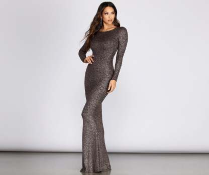 Neann Open Back Glitter Dress - Lady Occasions