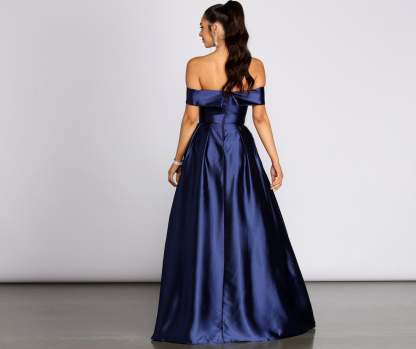 Palmer Formal Satin Wrap Dress - Lady Occasions